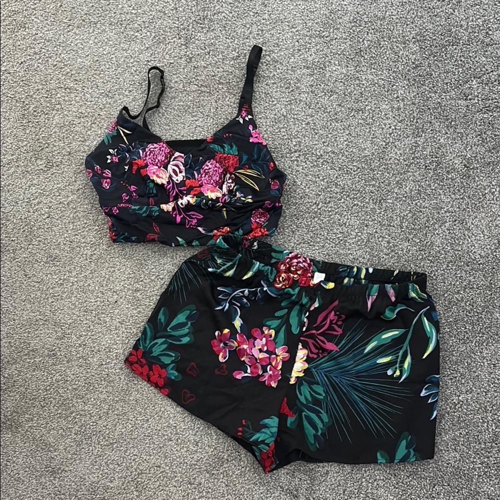 Floral Black Two-Piece Set